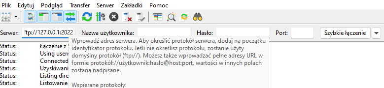 Wpisywanie danych SFTP