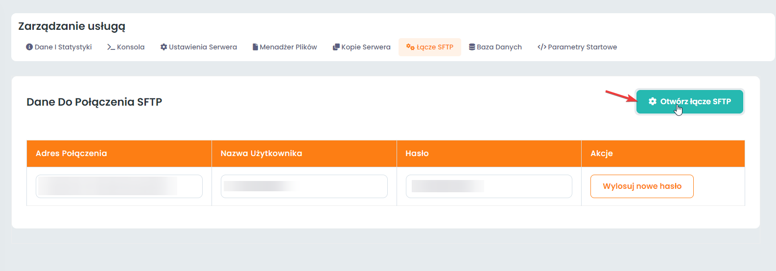 Przycisk otwórz SFTP